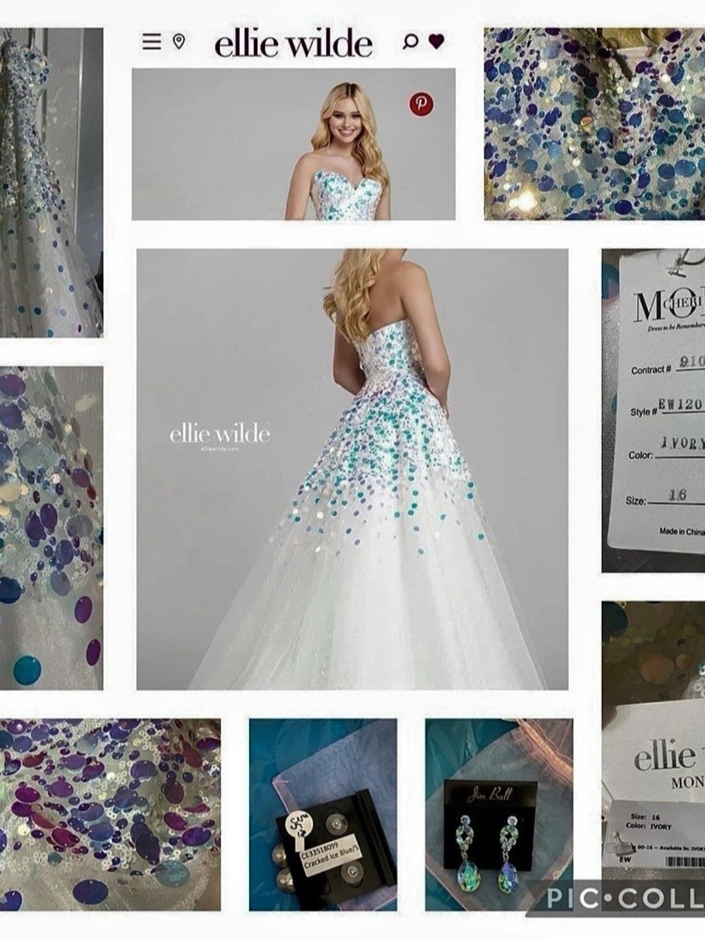 ellie wilde Mon Cheri Sequin Prom Dress in White & Blue Size 16